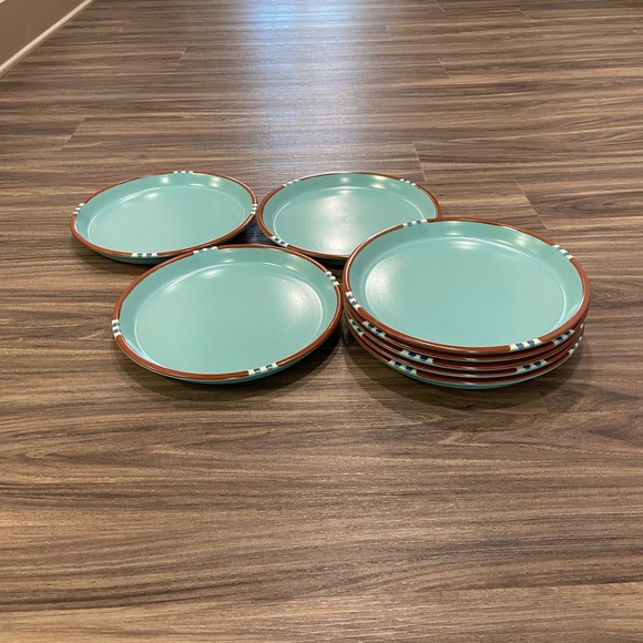 Dansk Mesa Pattern Turquoise Dinner Plates Set of 8 - Picture 3 of 5